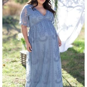 Pink blush maternity lace gown, blue